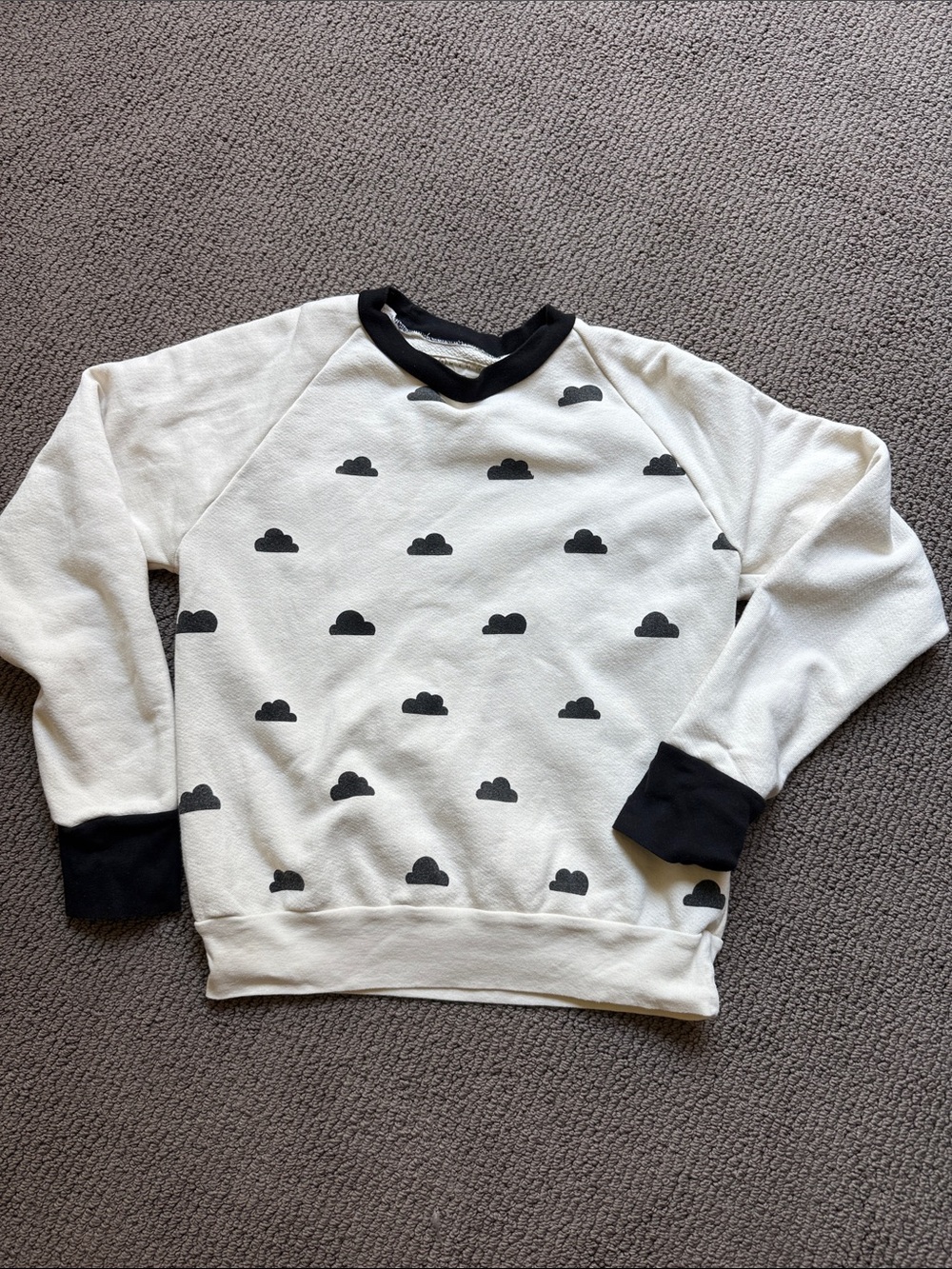 Unisex Cream Crewneck Sweatshirt with Black Cloud Print by Object Apparel